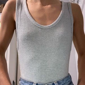 Light blue open back bodysuit one piece